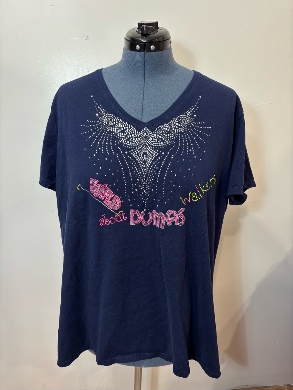 Just My Size Navy Tee with rhinestone decoration